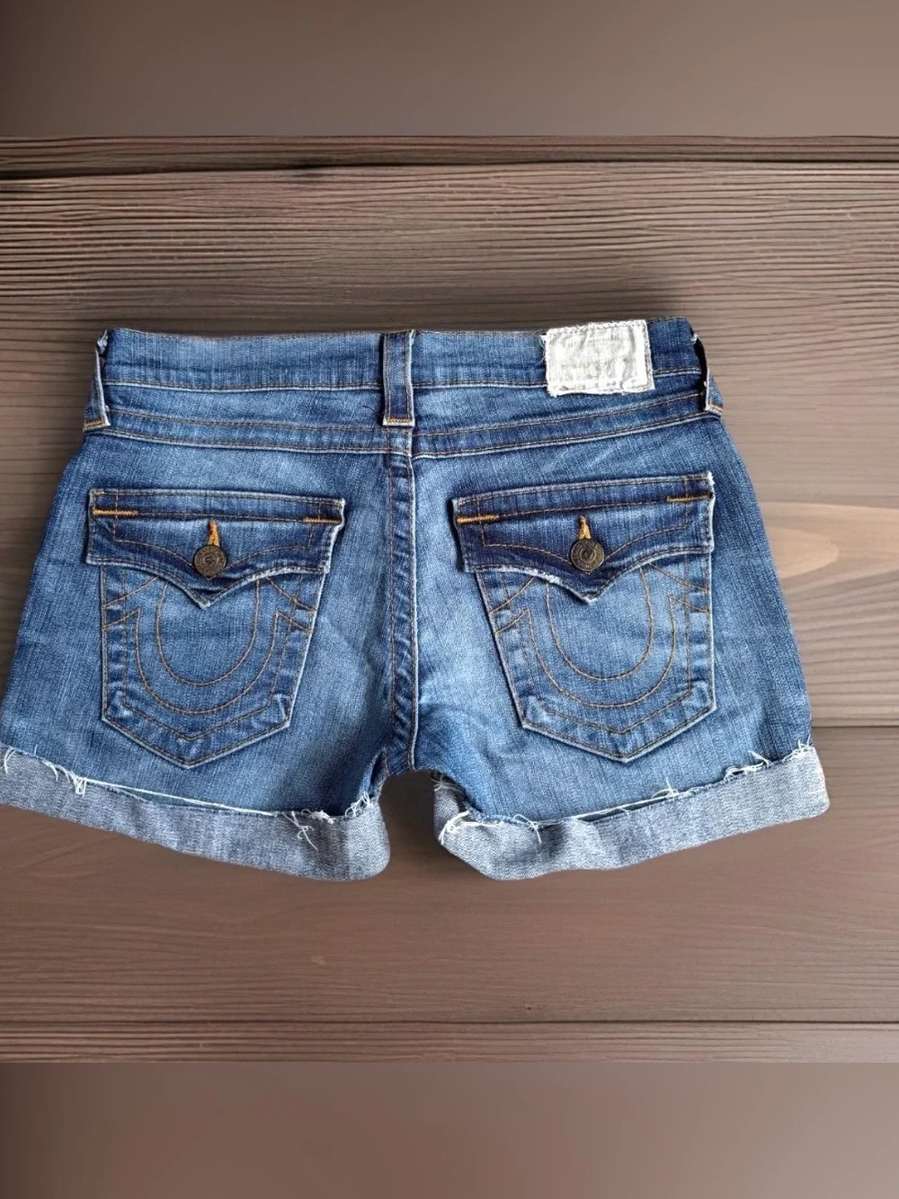 True Religion Womens Shorts Size 26 Cameron Cut Off Denim Blue Jean Cuffed Y2K
